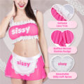 SissyUniversity Maid See-through Bralette Skirted Panties Set Hot Pink