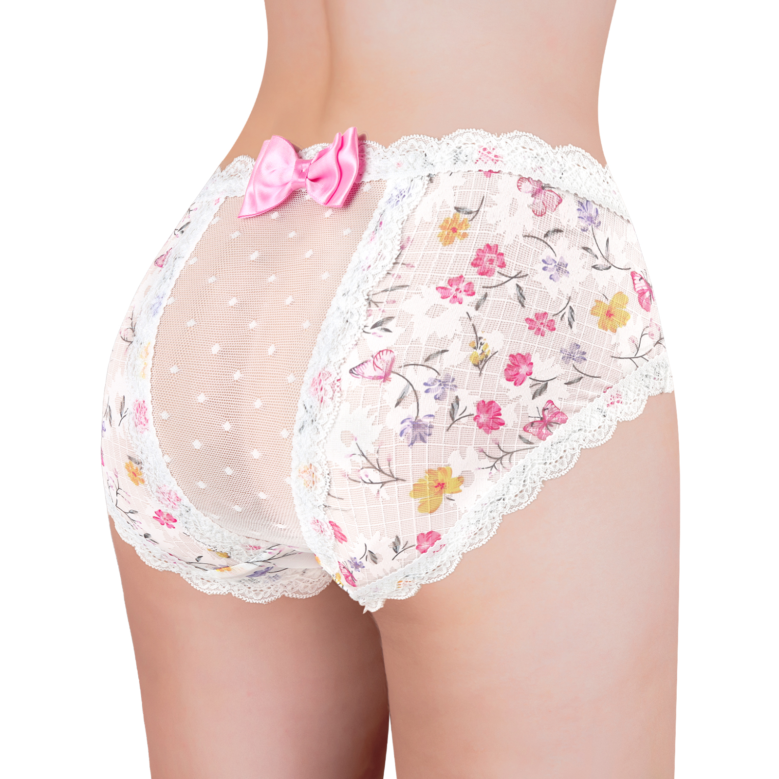 Flower Pattern Cheeky Bow Tucking Gaff Panties