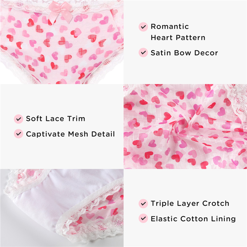 Hearts Pattern Tucking Gaff Panties