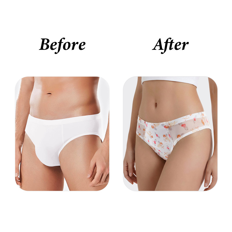 Cupid Print Mesh Tucking Gaff Brazilian Cheeky Panties