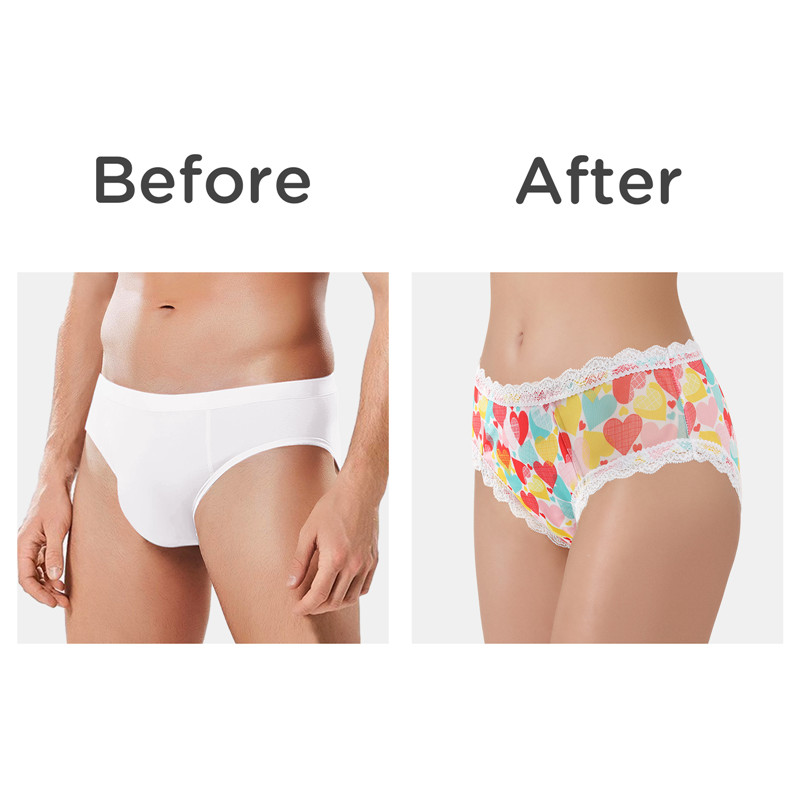 Hearts Pattern Cheeky Bow Tucking Gaff Panties