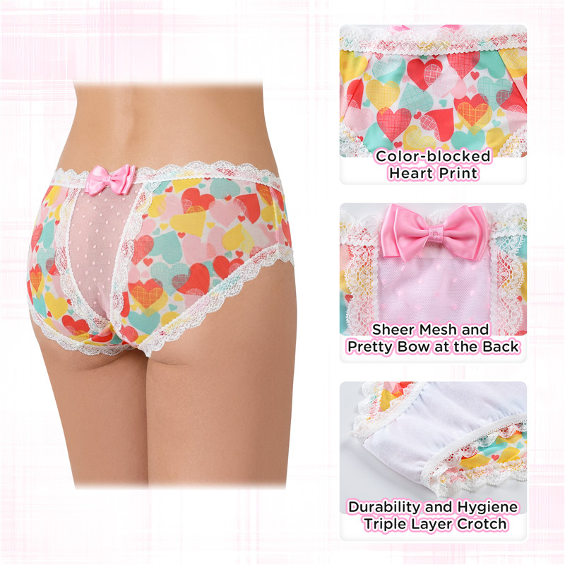 Hearts Pattern Cheeky Bow Tucking Gaff Panties