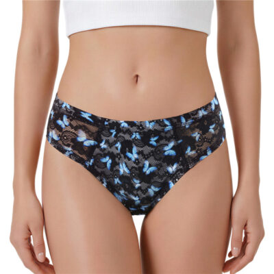 Blue Butterfly Mesh Tucking Gaff Brazilian Cheeky Panties