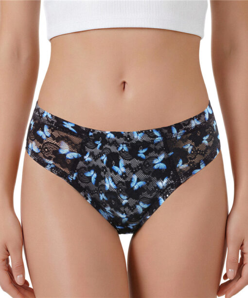 Blue Butterfly Mesh Tucking Gaff Brazilian Cheeky Panties