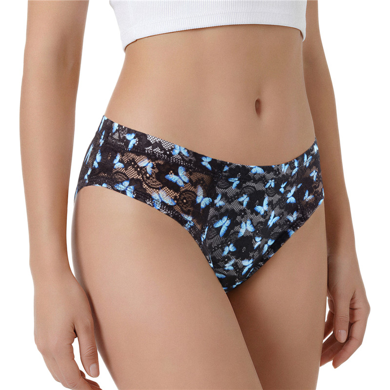 Blue Butterfly Mesh Tucking Gaff Brazilian Cheeky Panties