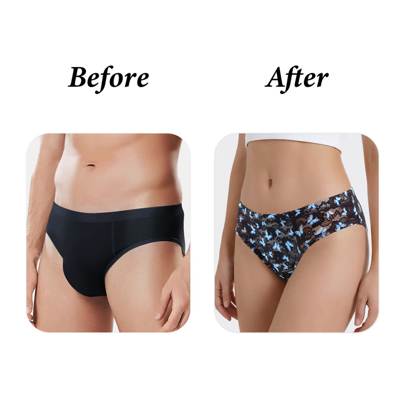 Blue Butterfly Mesh Tucking Gaff Brazilian Cheeky Panties