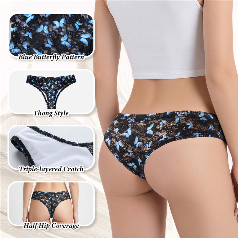 Blue Butterfly Mesh Tucking Gaff Brazilian Cheeky Panties