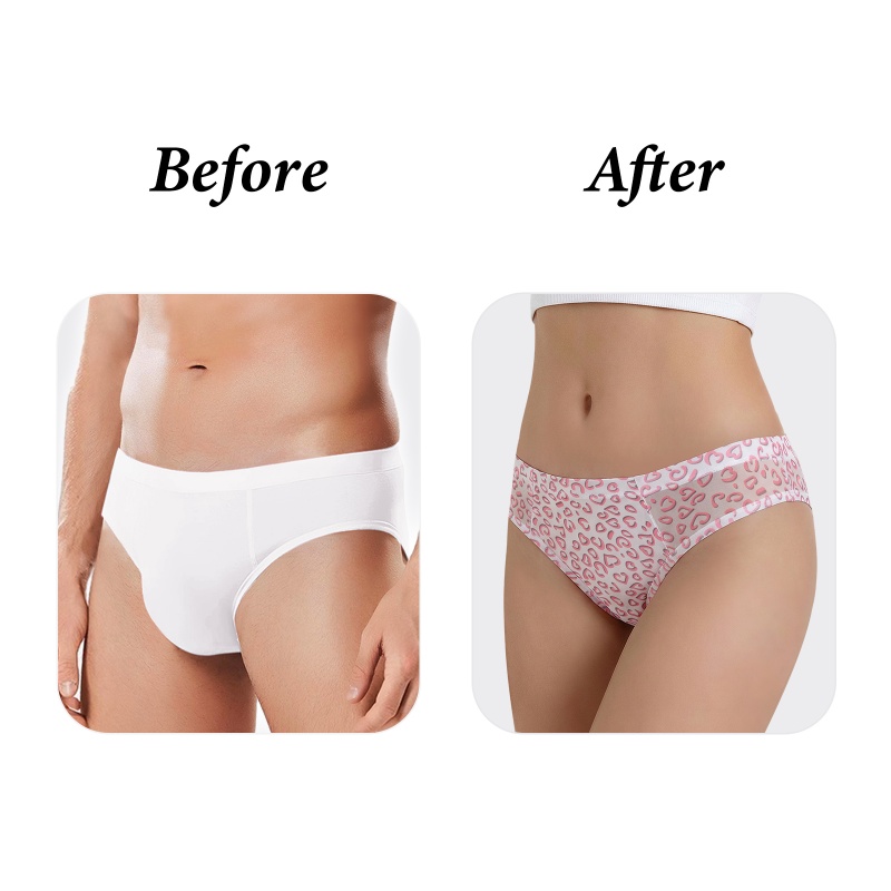 Hearts Print Pattern Mesh Tucking Gaff Brazilian Cheeky Panties