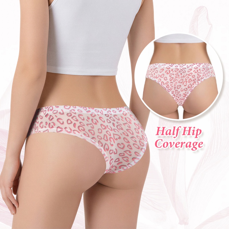 Hearts Print Pattern Mesh Tucking Gaff Brazilian Cheeky Panties