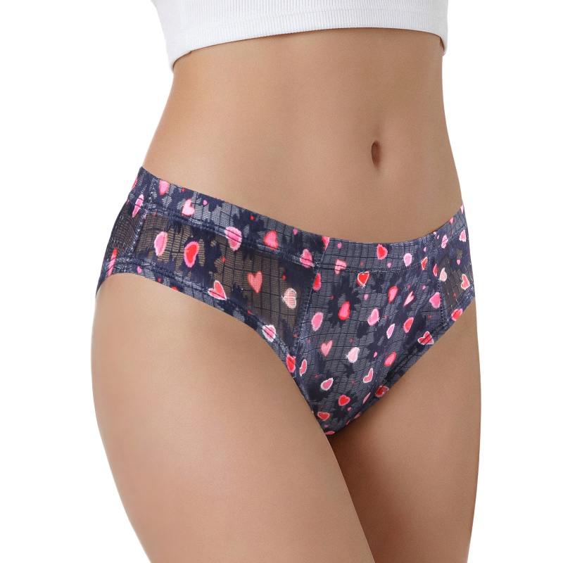 Pink Hearts Pattern Mesh Tucking Gaff Brazilian Cheeky Panties
