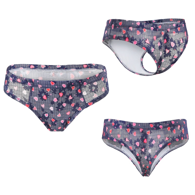 Pink Hearts Pattern Mesh Tucking Gaff Brazilian Cheeky Panties