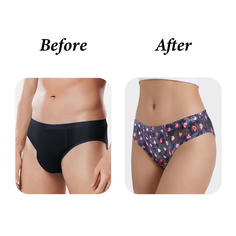 Pink Hearts Pattern Mesh Tucking Gaff Brazilian Cheeky Panties