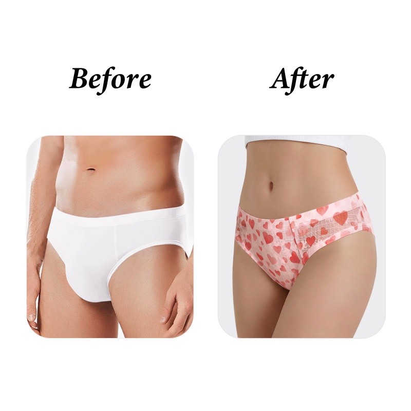 Hearts Pattern Mesh Tucking Gaff Brazilian Cheeky Panties