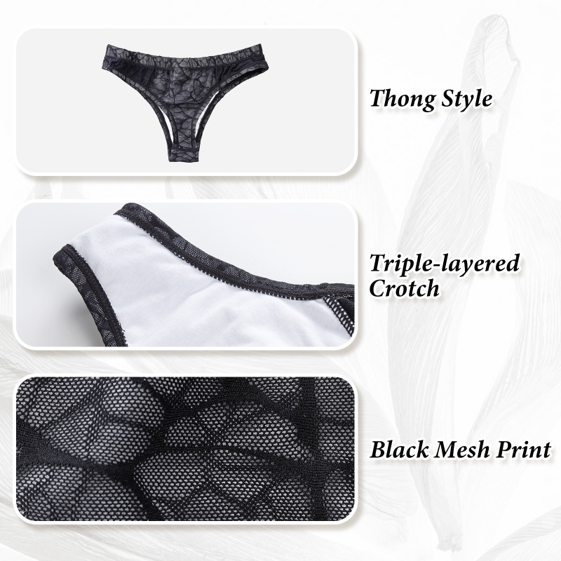 Black Mesh Tucking Gaff Brazilian Cheeky Panties