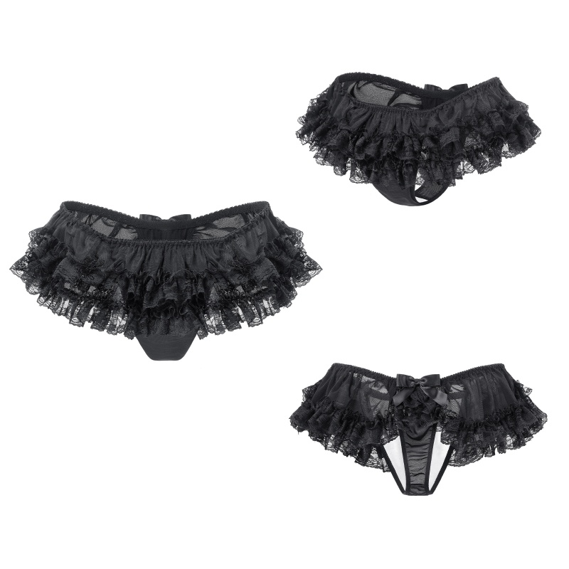 Lace Skort Tucking Thong Panties Black