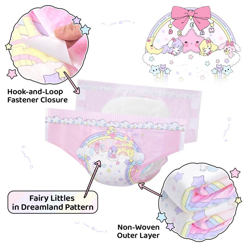 Fairy Littles in Dreamland Ultra Absorbent Cloth Back Adult Diapers 2 Pieces Sample Pack(M)/(L)/(XL)