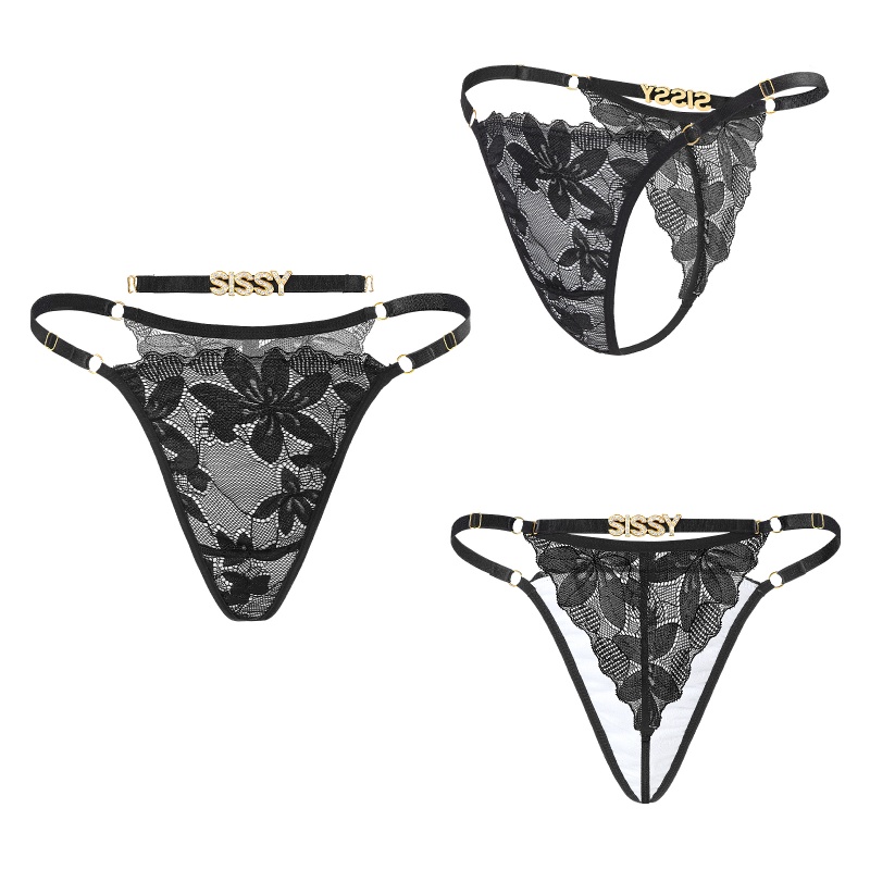 SissyUniversity Doll Lace and Rhinestone Tanga Tucking Gaff Thong Panties