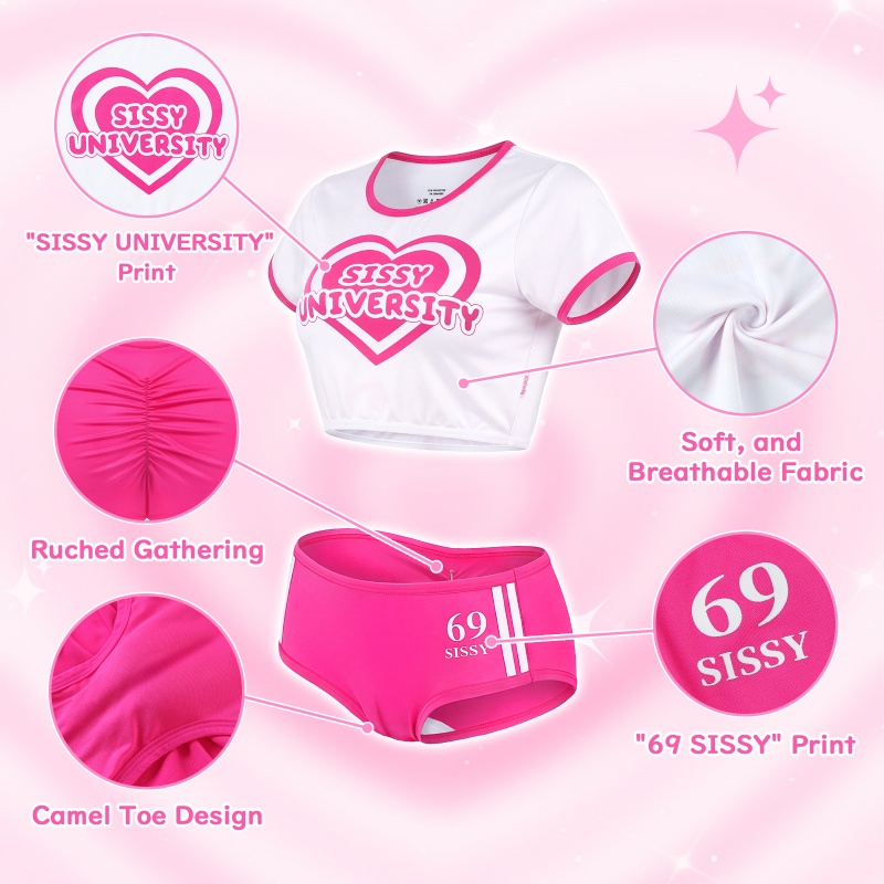 SissyUniversity Sorority Gym Camel Toe Tucking Gaff Shorts Set
