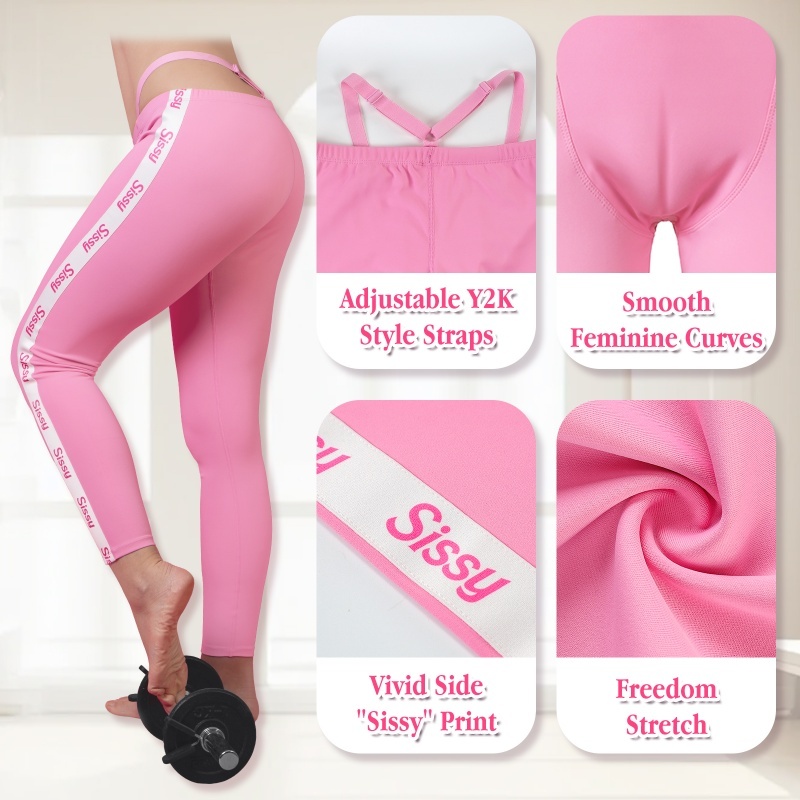 Y2K Thong Strap SissyUniversity Camel Toe Pad Tucking Gaff Yoga Pants Leggings Athletic Stripe