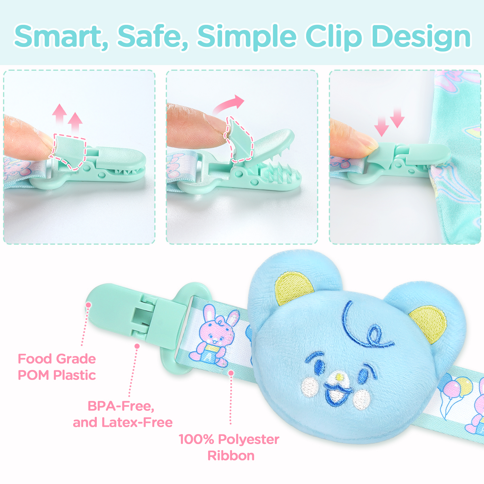 Baby Parade Stuffed Animal Pacifier 2 Paci Clips Set