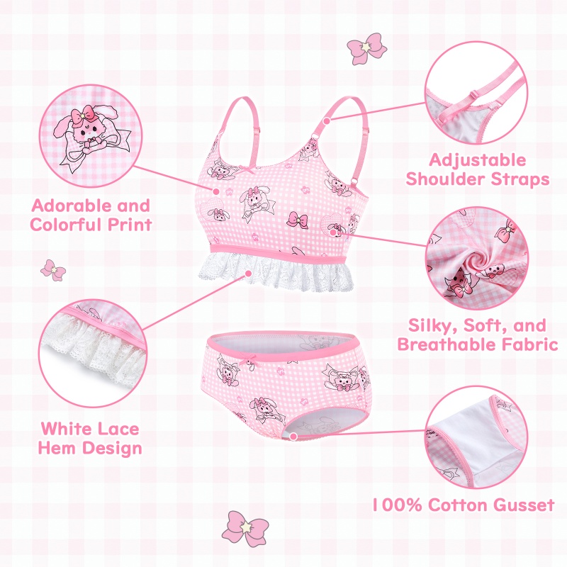 Bunnies & Bows Usagi Bralette Set with Lacy Trim