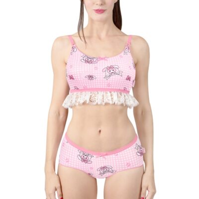 Bunnies & Bows Usagi Bralette Set with Lacy Trim