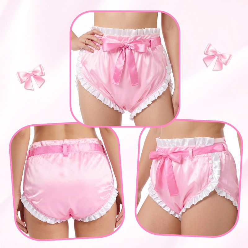 Pretty in Pink Satin Ribbon Tied Omutsu Japanese Diaper Cover