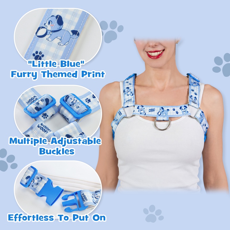 Little Blue Furry Pet Play Chest Harness