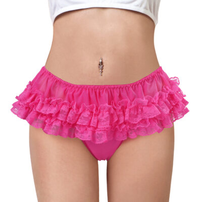 Lace Skort Tucking Gaff Thong Panties Hot Pink