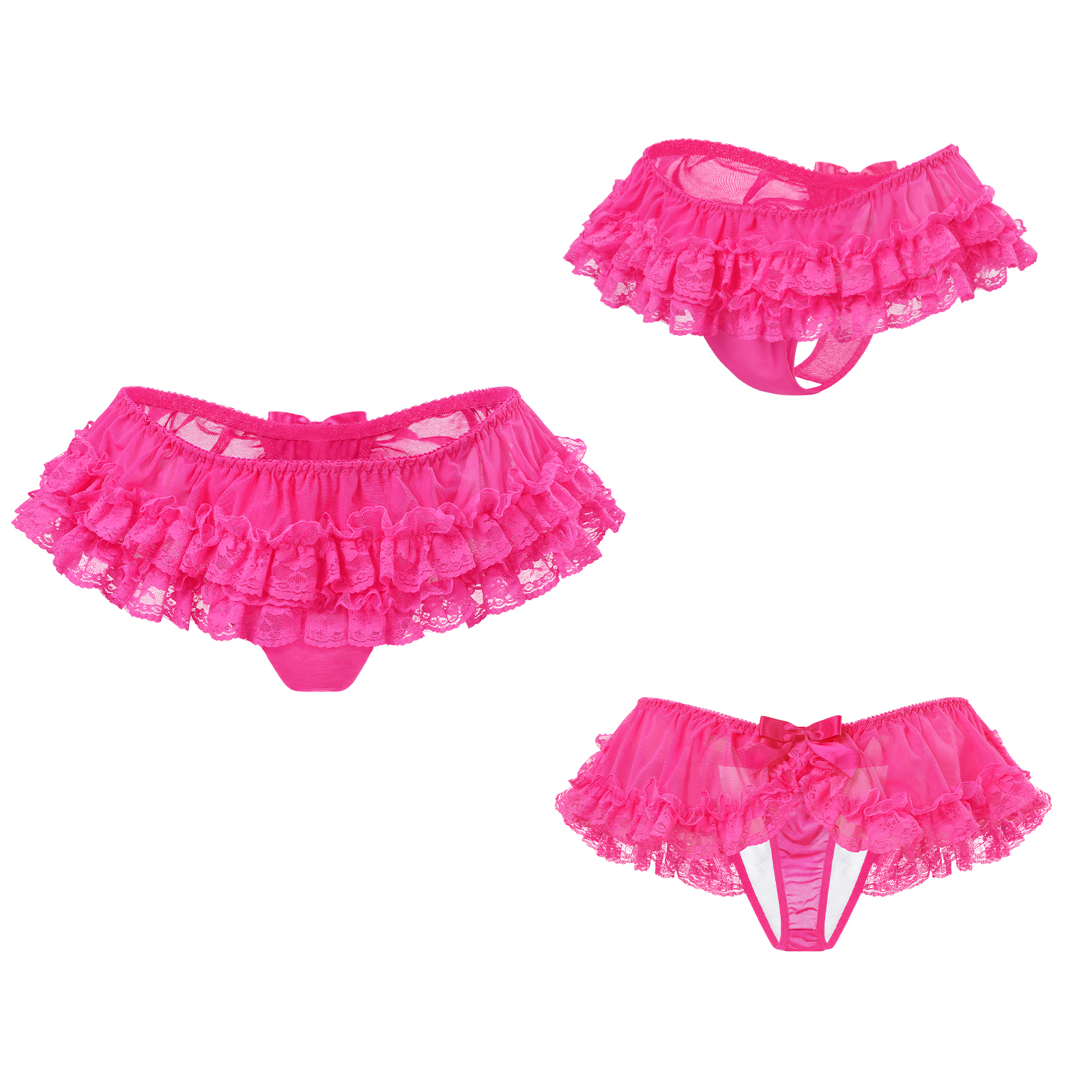 Lace Skort Tucking Gaff Thong Panties Hot Pink