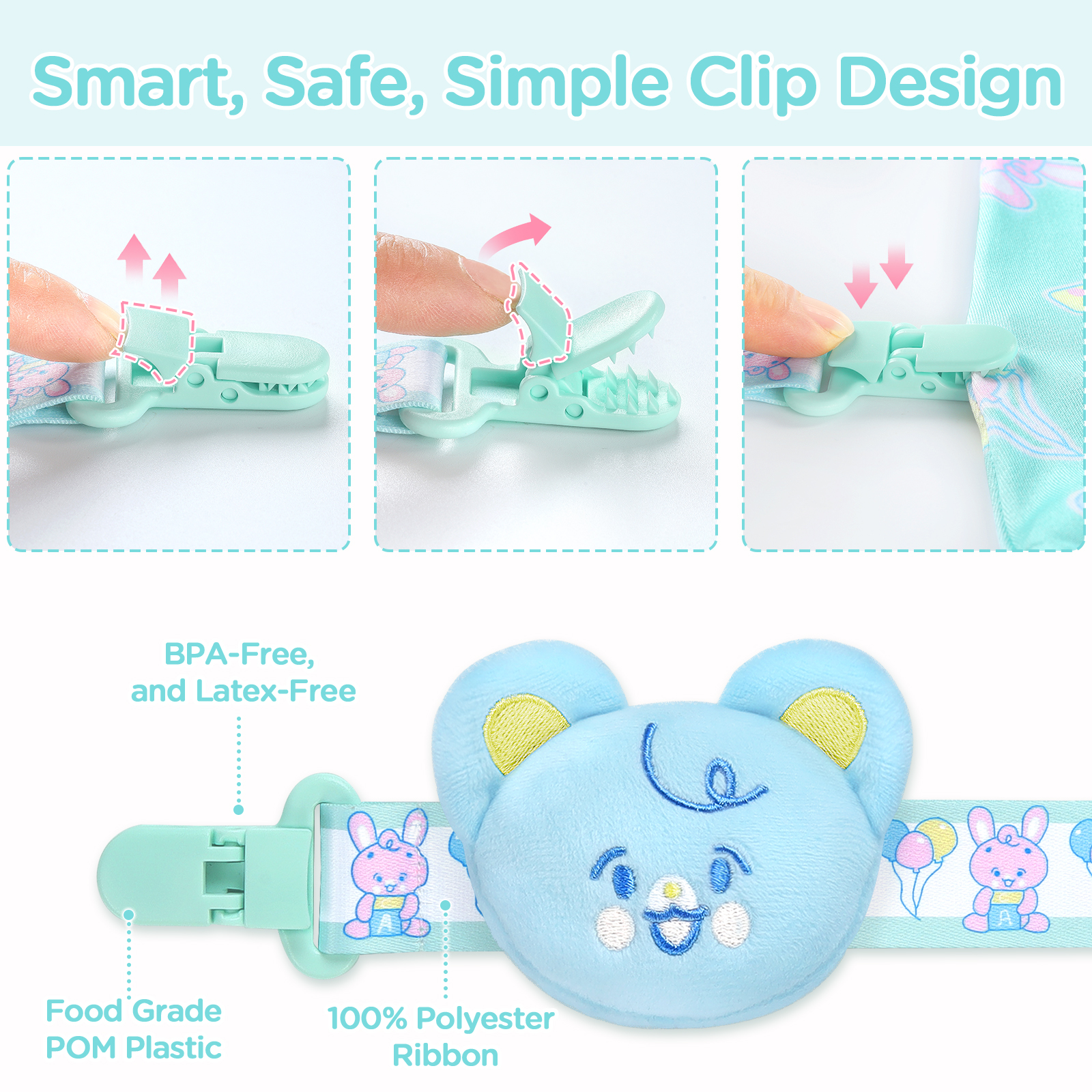 Baby Parade Stuffed Animal Pacifier Clip Blue Bear