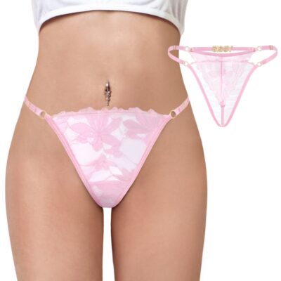 SissyUniversity Doll Lace and Rhinestone Tanga Tucking Gaff Thong Panties Pink