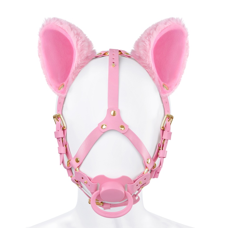Little Furry Fluffy Ears Pacifier Petplay Head Harness