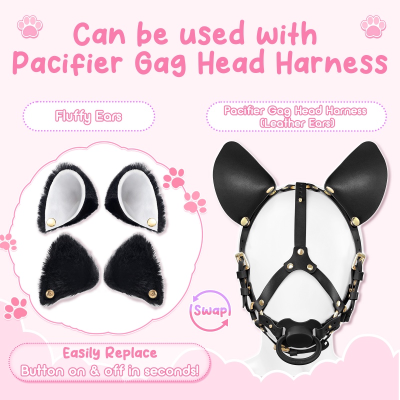 Little Furry Fluffy Ears Pet Play Head Harness Accessory