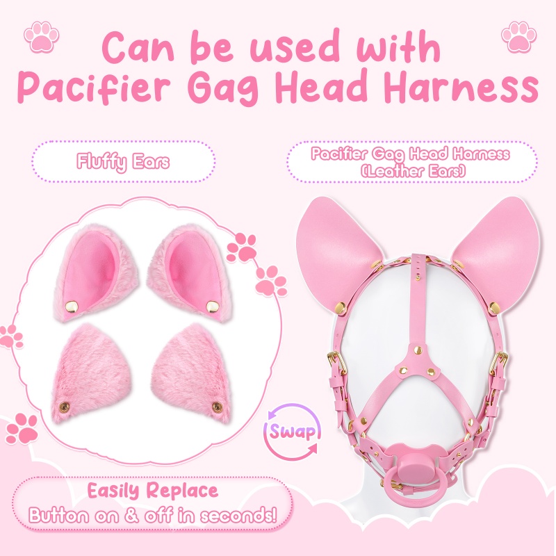 Little Furry Fluffy Ears Pet Play Head Harness Accessory