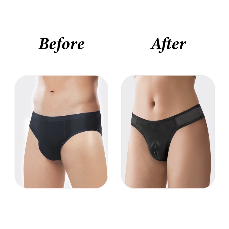 Realistic Camel Toe Tucking Gaff Thong Panties Black