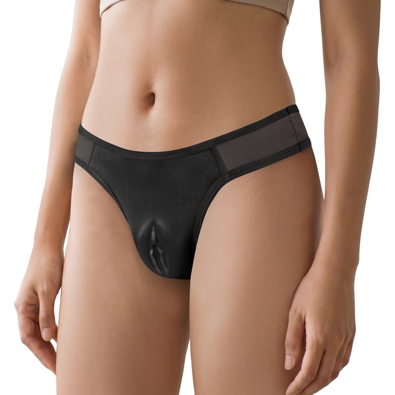 Realistic Camel Toe Tucking Gaff Thong Panties Black