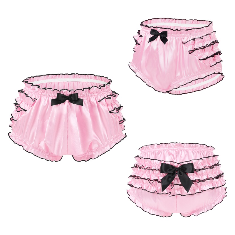 Satin Princess Frill Bloomers with Bow Trim Pink/Black