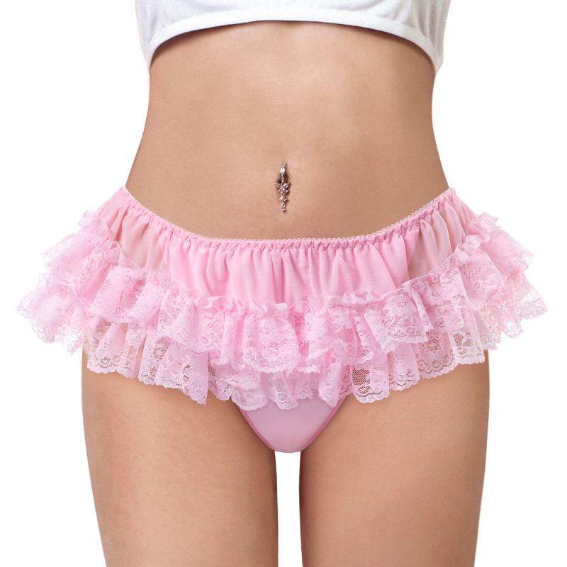 Lace Skort Tucking Gaff Thong Panties Pink