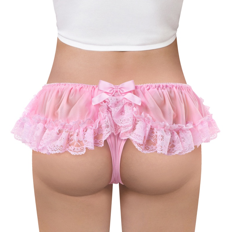 Lace Skort Tucking Gaff Thong Panties Pink