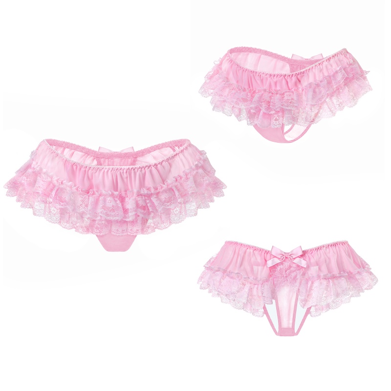 Lace Skort Tucking Gaff Thong Panties Pink